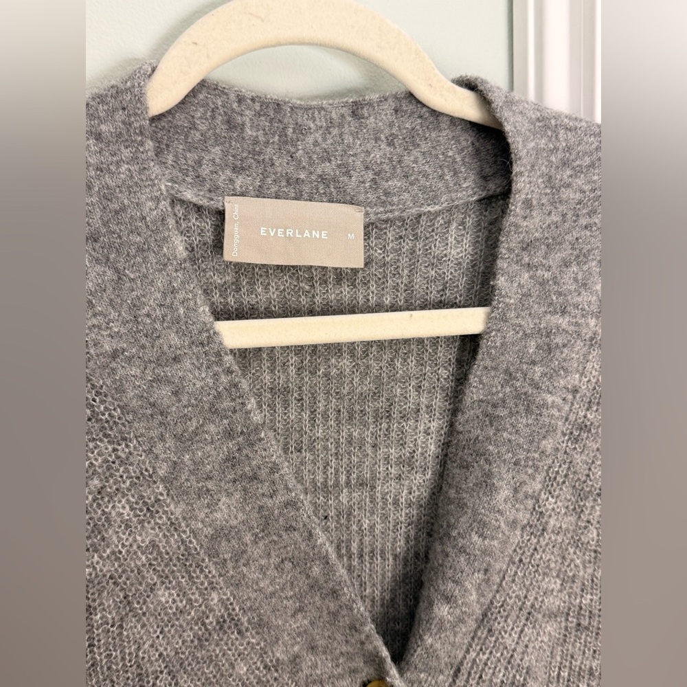 Everlane Alpaca Blend Cardigan Grandpa Coastal Front Gray Medium - Picture 5 of 7